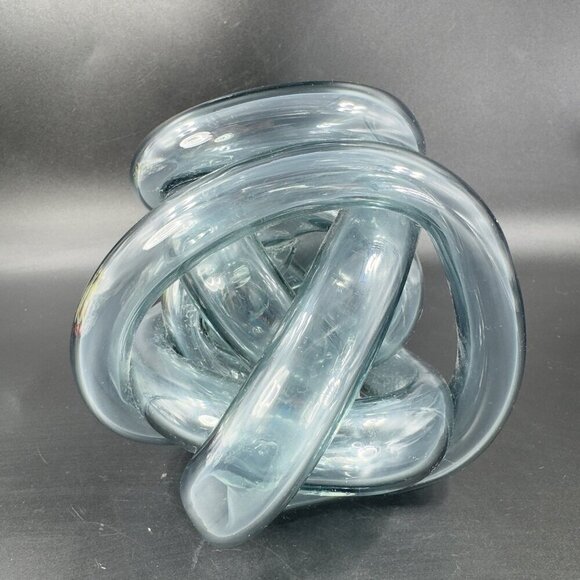 Vintage Hand Blown Glass Knot Sculpture Figurine Paperweight Blue Gray Tint - Picture 8 of 12